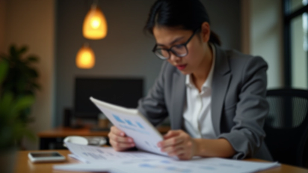 Person reviewing financial documents and charts at a desk