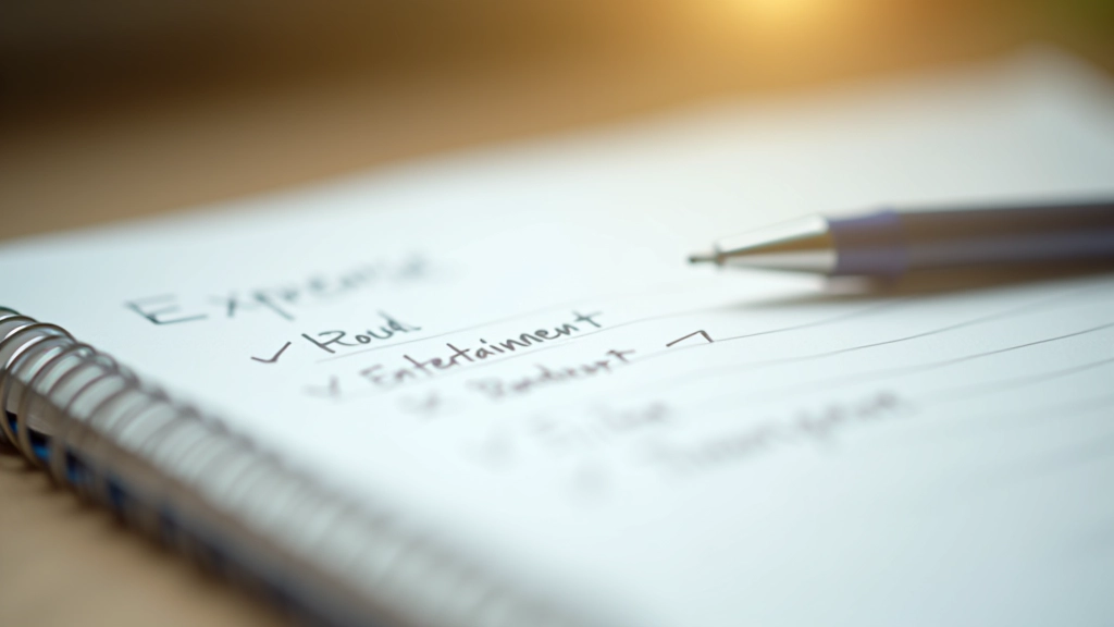 Close-up of notebook with expense categories and handwritten notes showing spending breakdown