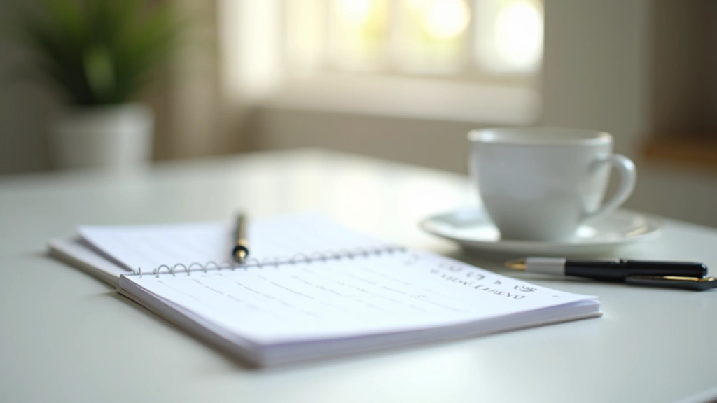 Organized desk with monthly calendar, notebook, and pen for income tracking