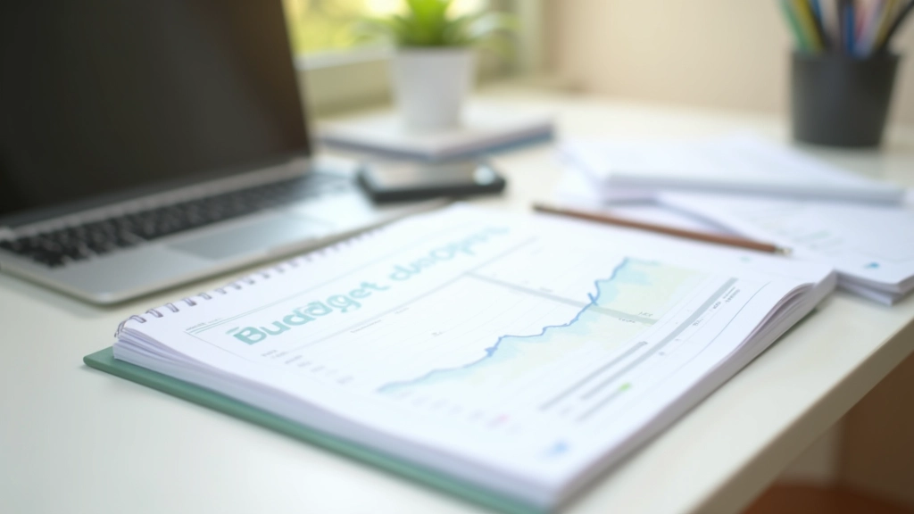 Budget planning notebook and calculator on desk
