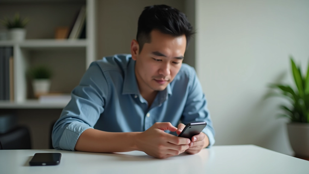 Person checking bank account balance on mobile phone while at desk
