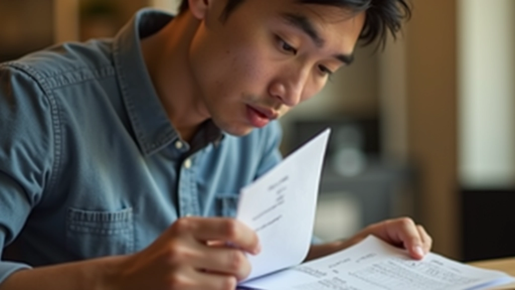 Person reviewing expense receipts and bills on a desk