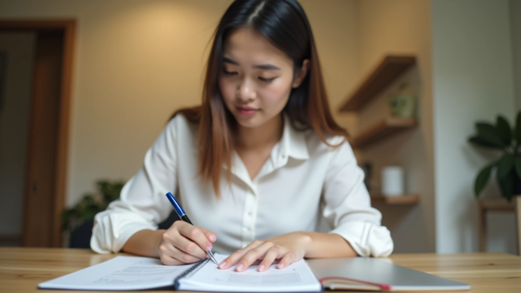 Person reviewing budget planning notebook with organized expense tracking